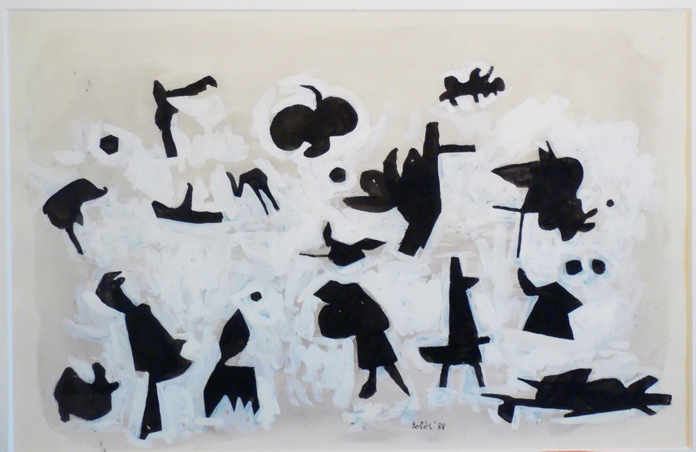 Jan Roëde – JR155, waterverf, zwart papier, 1988